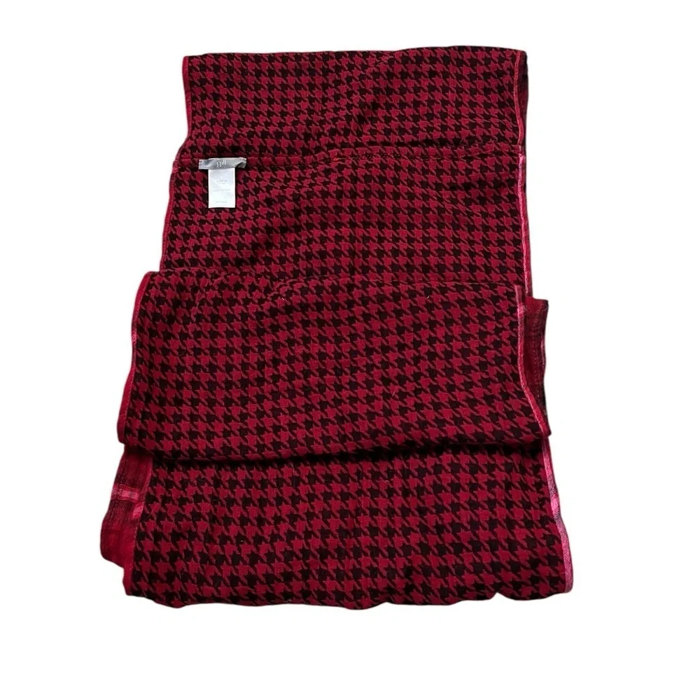 J. Jill 100% Cotton All-Season Red & Black Plaid & Houndstooth Infinity Scarf